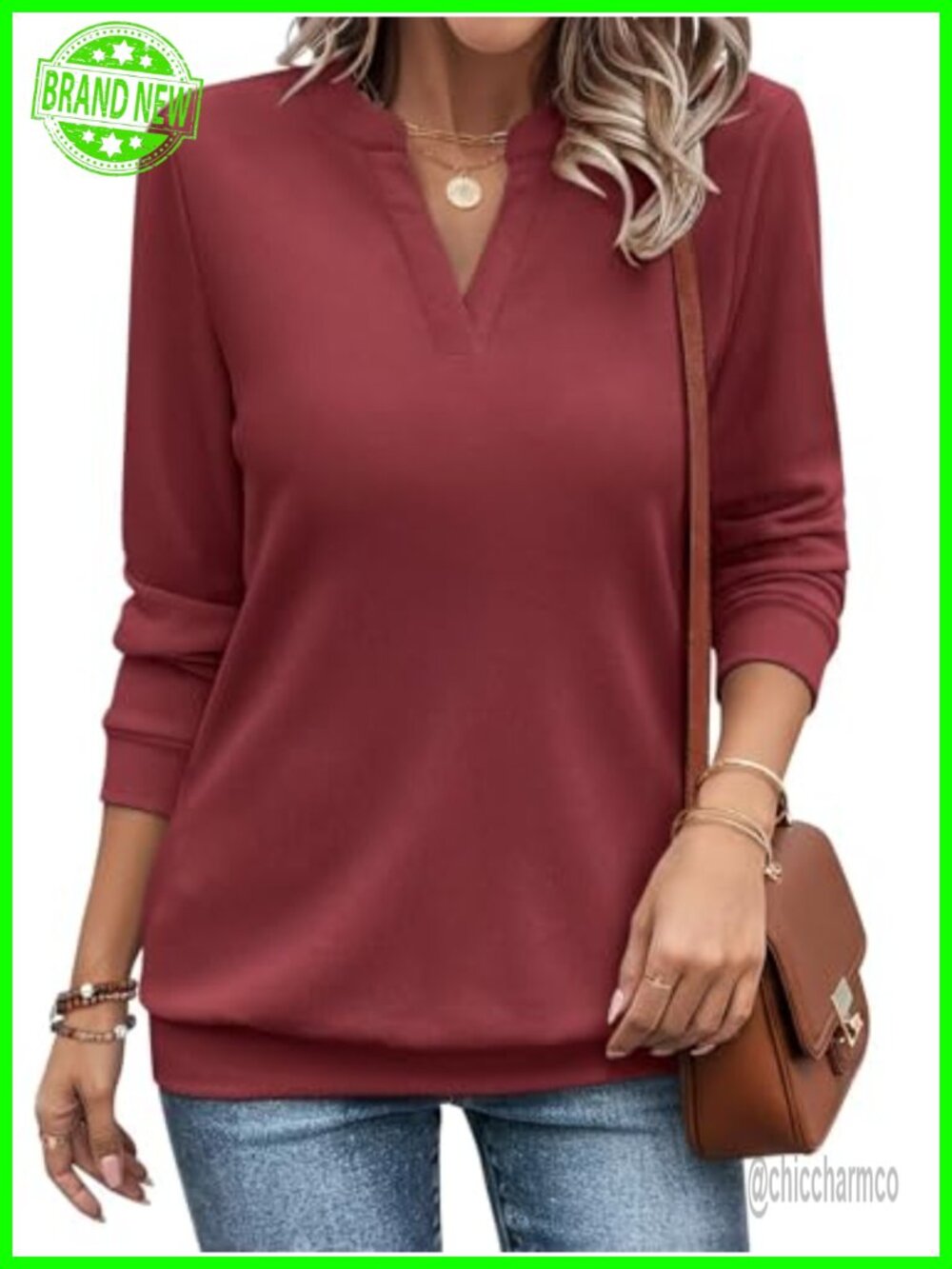 V Neck Long Sleeve Sweatshirt Lightweight Pullover Top